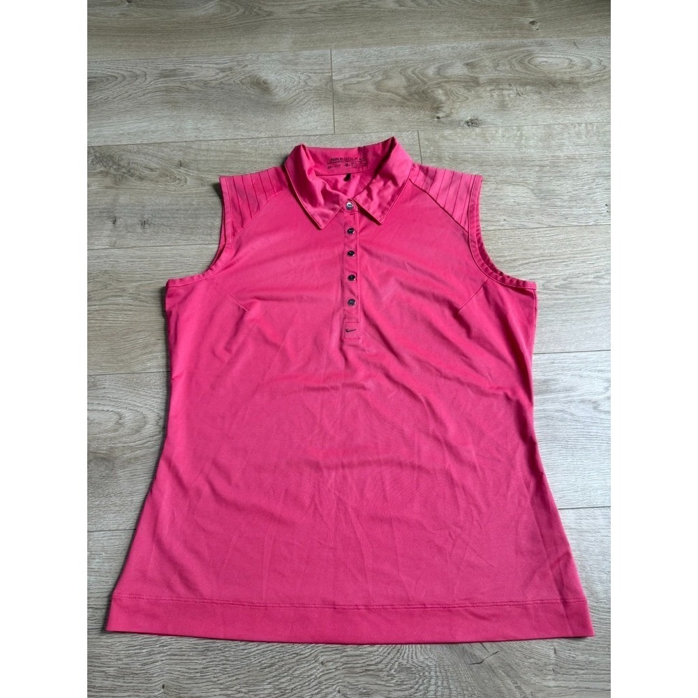 EUC Womens Nike GOLF dri fit sleeveless Tank Top pink 1/4 button collared size M
